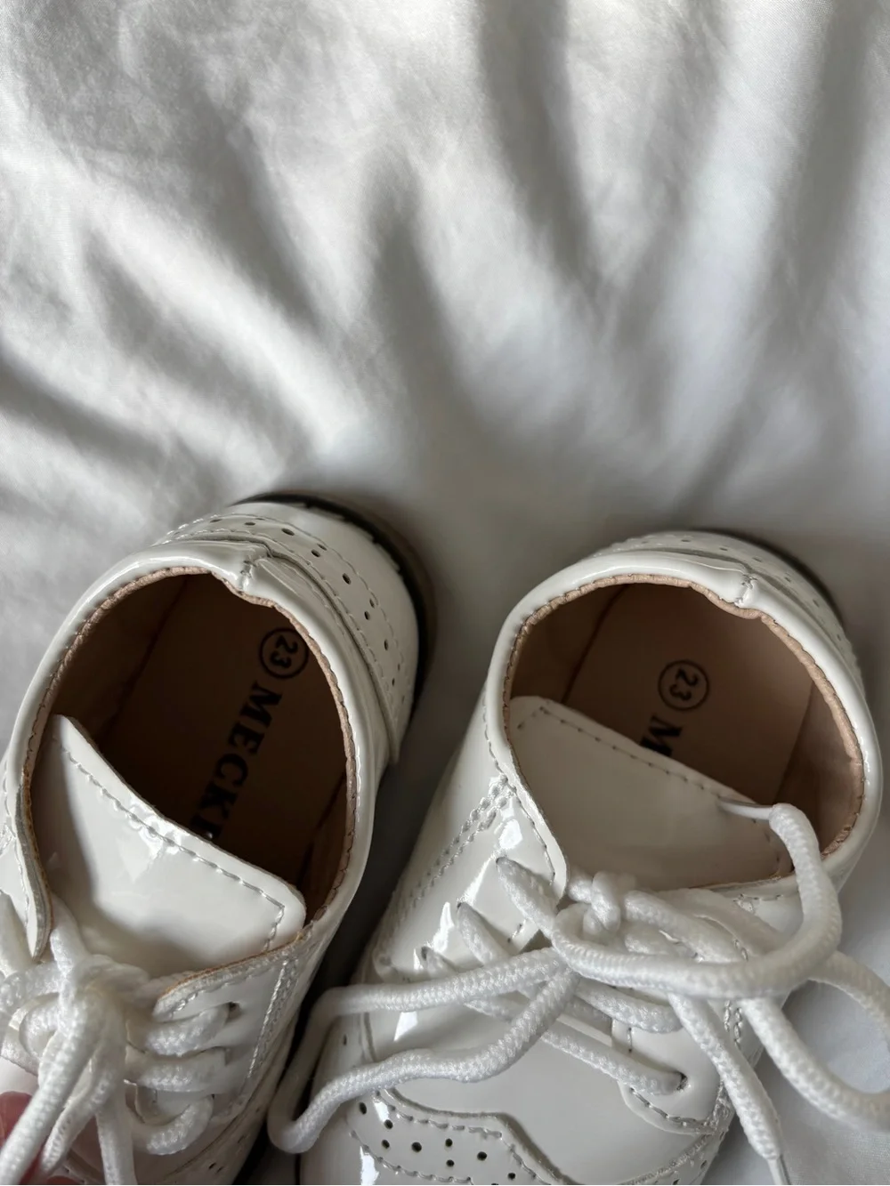 Classic White Patent Kids Dress Shoes with Brogue Detail